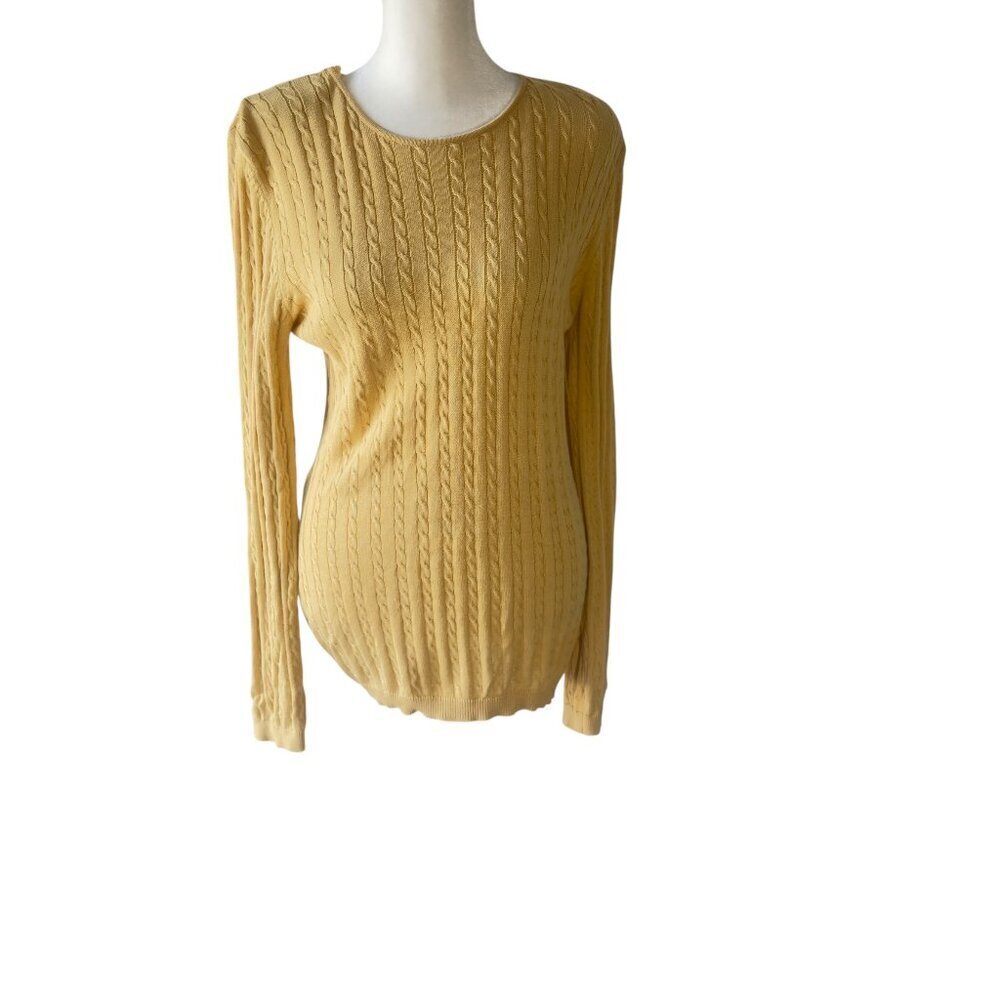 Ann Taylor LOFT Sweater Womens S Yellow Excellent Vintage Cable Knit Cotton